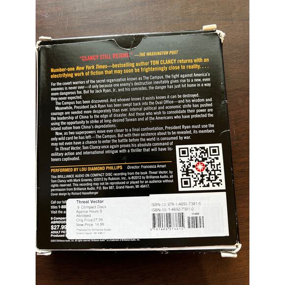 Tom Clancy Threat Vector 9 CD Audio Book 9 CDs - Picture 2 of 2